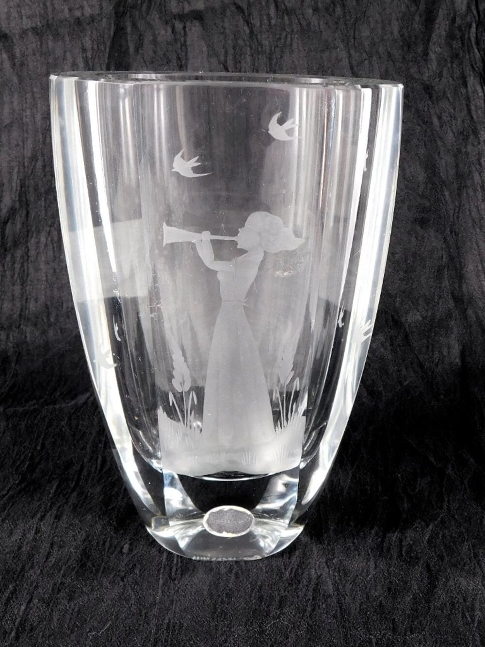 Orrefors Etched Girl with Horn Flower Vase # 27438